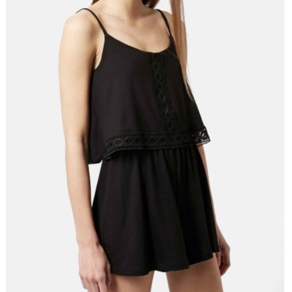Topshop Black Overlay Lace Trim Jersey Romper